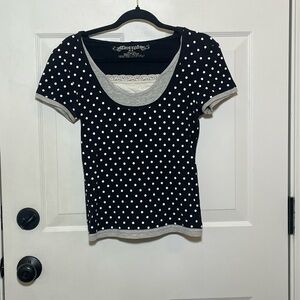 Black & White Layered Polka Dot Short Sleeve Top with Hood